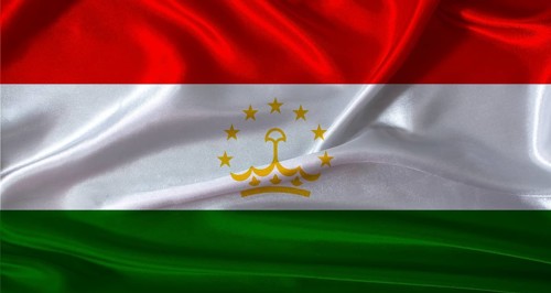 National flag of Tajikistan with cloth texture. Tajikistan flag with realistic texture background