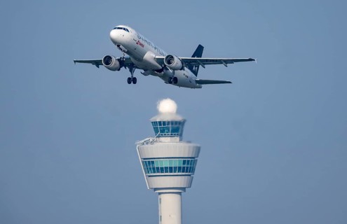 Swiss Airbus A320 aircraft takes off from Kaagbaan runway, 06/24, at Amsterdam Schiphol Airport,