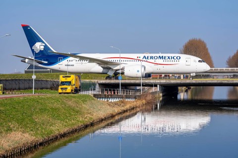 Taxiway bridge over a canal near Hoofddorp, on the Polderbaan, a runway in the west of Amsterdam