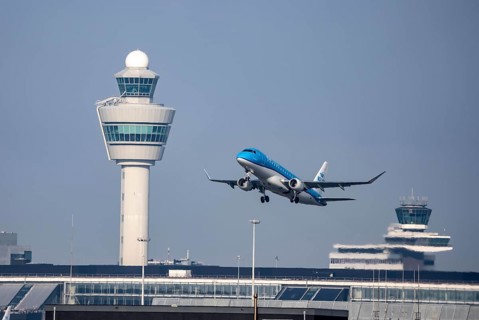 KLM Embraer ERJ-175, aircraft taking off from Kaagbaan runway, 06/24, at Amsterdam Schiphol
