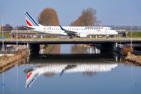 Taxiway bridge over a canal near Hoofddorp, on the Polderbaan, a runway in the west of Amsterdam