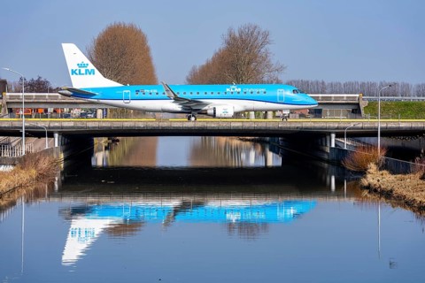 Taxiway bridge over a canal near Hoofddorp, on the Polderbaan, a runway in the west of Amsterdam