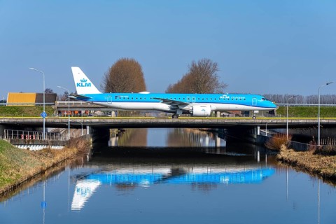Taxiway bridge over a canal near Hoofddorp, on the Polderbaan, a runway in the west of Amsterdam