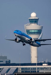 KLM Boeing 737, aircraft taking off from Kaagbaan runway, 06/24, at Amsterdam Schiphol Airport,