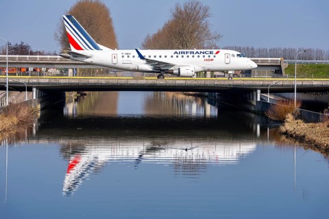 Taxiway bridge over a canal near Hoofddorp, on the Polderbaan, a runway in the west of Amsterdam