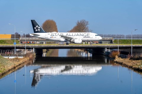 Taxiway bridge over a canal near Hoofddorp, on the Polderbaan, a runway in the west of Amsterdam