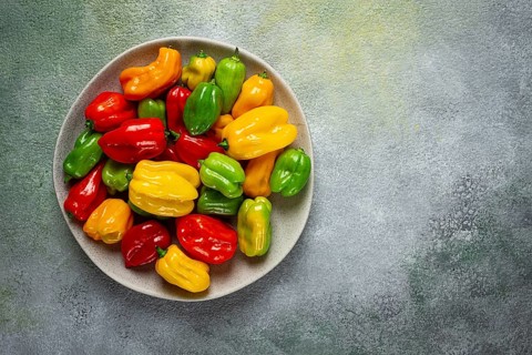 Habanero pepper, color mix, raw, vegetable, top view, no people