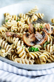 Fusilli pasta, in creamy mushroom sauce, pasta with mushrooms, homemade, no people