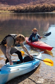 Lee's Ferry, Arizona - Kayakers launch their boats at Lee's Ferry on the Colorado River. A ferry