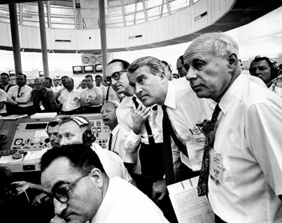 Wernher von Braun, George Müller, and Eberhard Rees during the launch of A-101 on May 28, 1964,