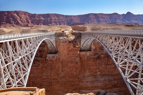 Marble Canyon, Arizona - The historic Navajo Bridge (left), now a pedestrian bridge, over the