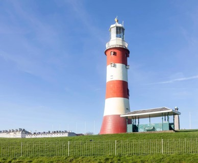 Smeaton's Tower lighthouse dated 1759, Hoe Park, Plymouth Hoe, Plymouth, Devon, England, UK