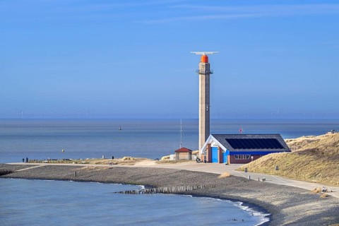 Marine rotating radar antenna on the sea search and rescue lifeboat station at Westkapelle, Veere,