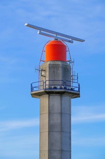 Marine rotating radar antenna on the sea search and rescue lifeboat station at Westkapelle, Veere,