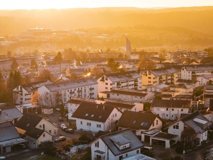 View of a city at sunset with warm light and autumnal atmosphere, Calw, Calw district, Germany