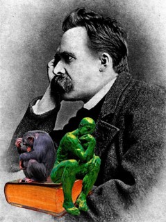 Symbolic picture, humor picture, thinker among himself, Friedrich Nietzsche, Rodin's thinker,