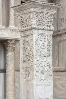 Medieval relief of a column from the Doge's Palace, Venice, Veneto, Italy