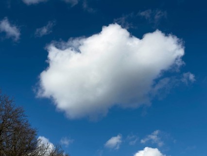 Medium-high white cloud Cumulus fractus torn ragged cluster cloud without sharp lower limit on blue