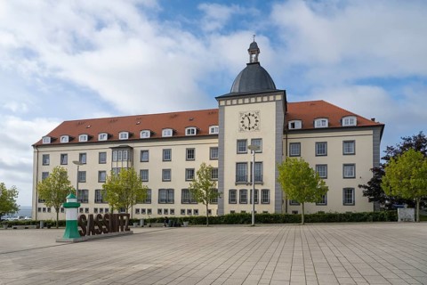 Kurhotel, former sailor's home, Sassnitz font with replica of the lighthouse, Sassnitz, Rügen,