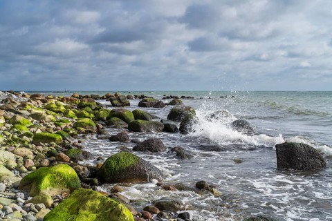 Boulders and surf on Gakower Ufer, Sassnitz, Jasmund National Park, Rügen, island, Baltic Sea,