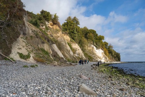 Chalk coast, cliffs, stones on the shore, Jasmund National Park, Sassnitz, Rügen, island, Baltic