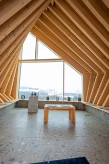 Modern room with large panoramic window and views of the countryside, Sinnraum, Oberreute, Allgäu,
