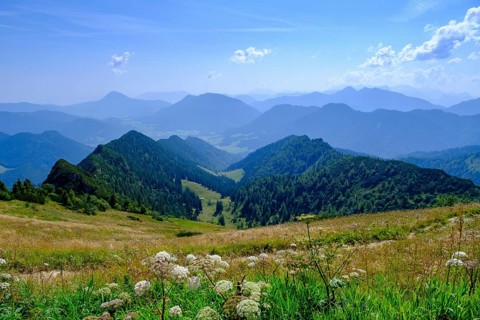 View from the summit, am Hochfelln, near Bergen, Chiemgau, Upper Bavaria, Bavaria, Germany