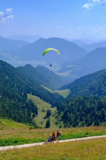 Hikers, wheelchair users, barrier-free access on the mountain, summit, on Hochfelln, mountains,