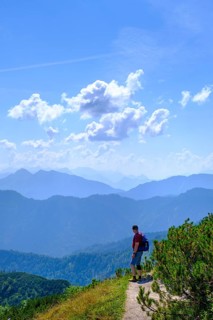Hikers, mountaineers on Hochfelln, summit, near Bergen, Chiemgau, Upper Bavaria, Bavaria, Germany