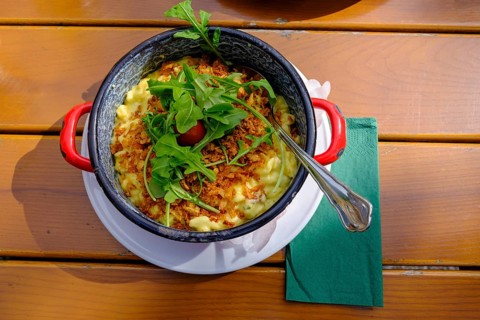 Kässpatzn, Food, Klosterwirt, Höglwörth, Höglwörther See, Rupertiwinkl, Upper Bavaria, Bavaria,