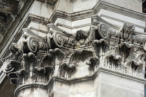 Corinthian capitals of a church, Venice, Veneto, Italy