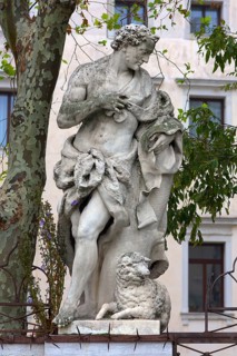 Biblical sculpture with lamb, Venice, Veneto, Italy