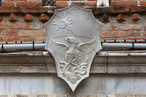 Relief with eagle on flames and sun, Venice, Veneto, Italy