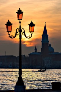Silhouette of San Giorgio Maggiore church at sunset, Venice, Veneto, Italy