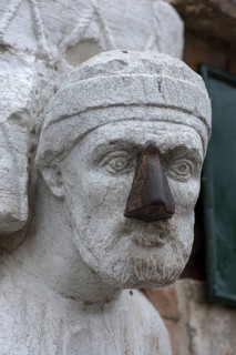 Detail of the marble statue of a merchant family from the 13th and 14th century, Campo dei Mori in