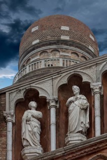 Sculptures of saints at Madonna dell'Oro parish church, Venice, Veneto, Italy