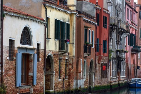 Different house facades on the canal, Venice, Veneto, Italy