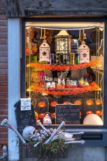 Shop window decorated for Halloween, Venice, Veneto, Italy