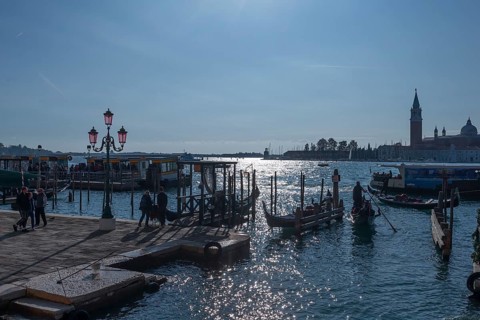 Boat docks for traghettos and gondolas, Venice, Veneto, Italy