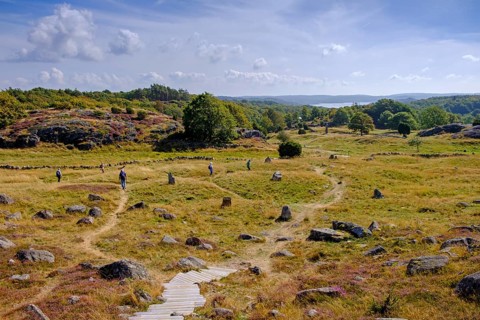 Stone circles, sculpture park, Skulptur i Pilane, near Klövedal, Tjörn, Schären, Bohuslän Province,