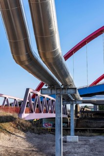 Iqony district heating pipes at the city port, crosses the Rhine-Herne Canal in Essen, A42 motorway