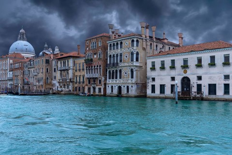 Palaces on the Grand Canal, in the back the dome of Santa Maria della Salute, Venice, Veneto, Italy