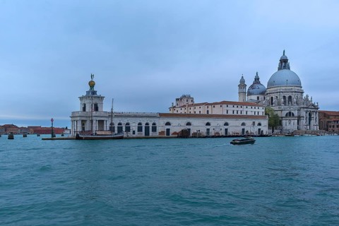 Santa Maria della Salute, left Punta della Dogana, Museum of Modern Art, Venice, Veneto, Italy