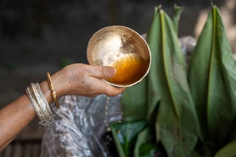 A Mising woman prepares traditional rice beer 'Aapong' during Ali-Aye-Ligang festival in Guwahati,