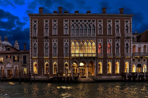 Palazzo Genovese on the Grand Canal at dusk, built in 1892, Dorsoduro district, Venice, Veneto,
