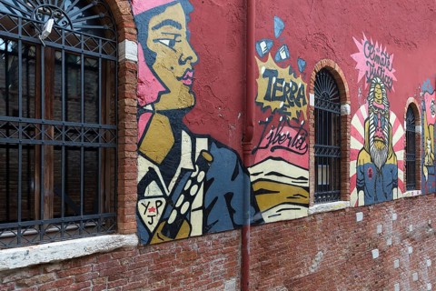 Graffiti on a factory wall, Venice, Veneto, Italy