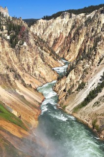A river snakes through deep canyons and dramatic rock formations, Grand Canyon of the Yellowstone,