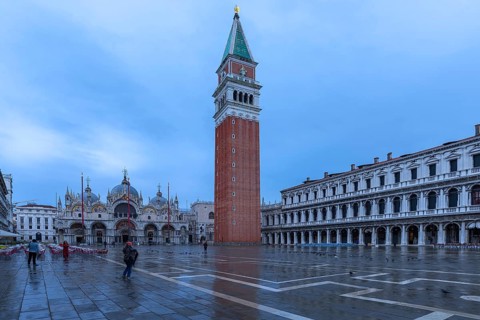 Empty St. Mark's Square with arcades of the Old Procuration, 16th century and St. Mark's Basilica