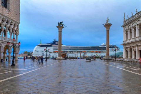 Cruise ship sails past St. Mark's Square, Venice, Veneto, Italy