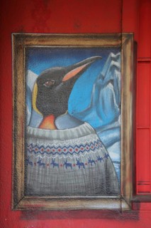 Mural penguin by Guido Zimmermann 2014, street art, graffiti, penguin figure with iceberg and